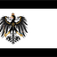 Prussia Flag. A heraldic black double-headed eagle with gold detailing and a crown, positioned on the left side of a white field, with black letterbox bars at the top and bottom.