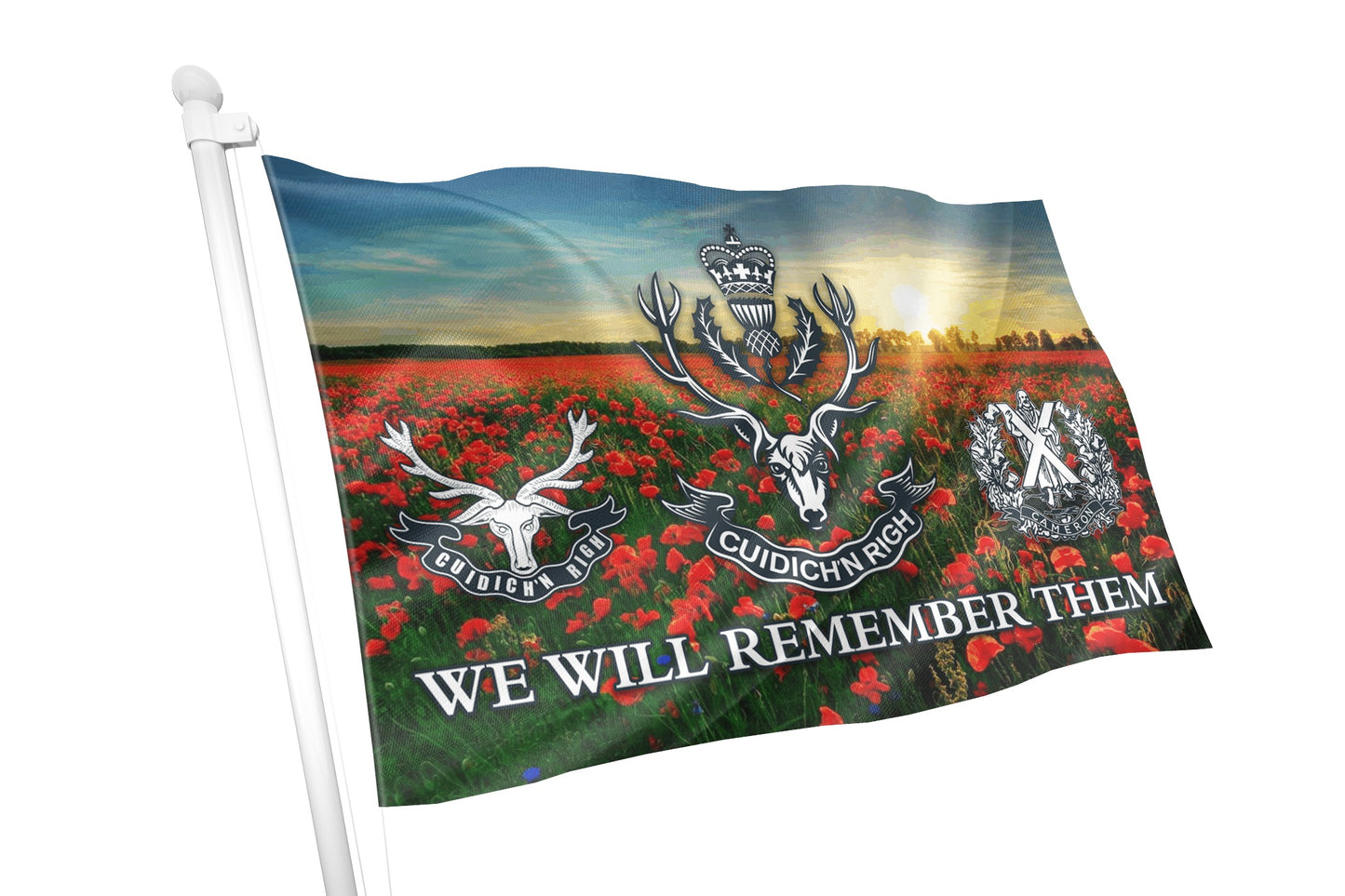Queens Own Highlanders Remembrance Flag with Seaforth & Cameron Highlander Badge