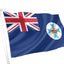 Flag with Union Jack and coat of arms on a white background. Queensland Flag.