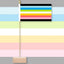 Colorful striped flag on a stand against a multicolored background. Queer Pride Table Flag.