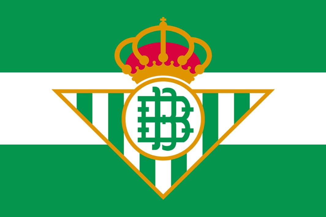 Real Betis Logo with a crown and green and white striped design on a green background
