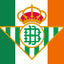 Flag with a Real Betis logo featuring a crown and a letter 'B' on a green, white, and orange irish Flag background.