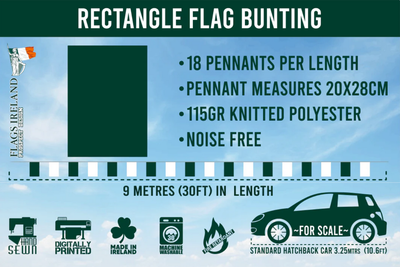 Product description of rectangle flag bunting with specifications and branding details.