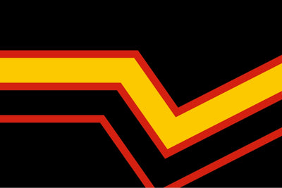Design with red and yellow chevrons on a black background Rubber Pride Flag