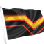 Rubber Pride Flag with black background and red and yellow chevron pattern on a white background