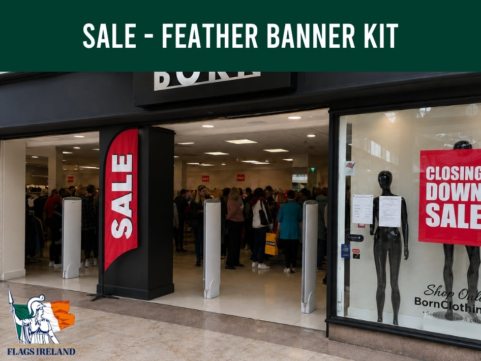 Sale feather banner displayed in front of a store