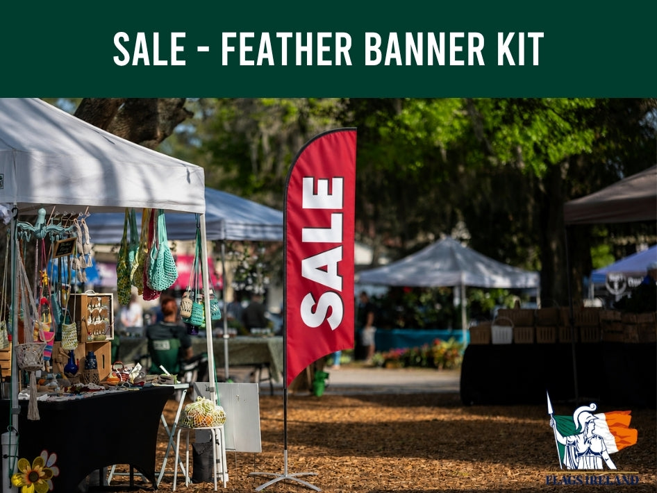 Sale feather banner standing in a outdoor public event
