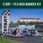 Go-kart race with 'START' feather banner and Flags Ireland logo.