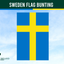 Swedish flag bunting with a blue background and yellow cross, branded by Flags Ireland.