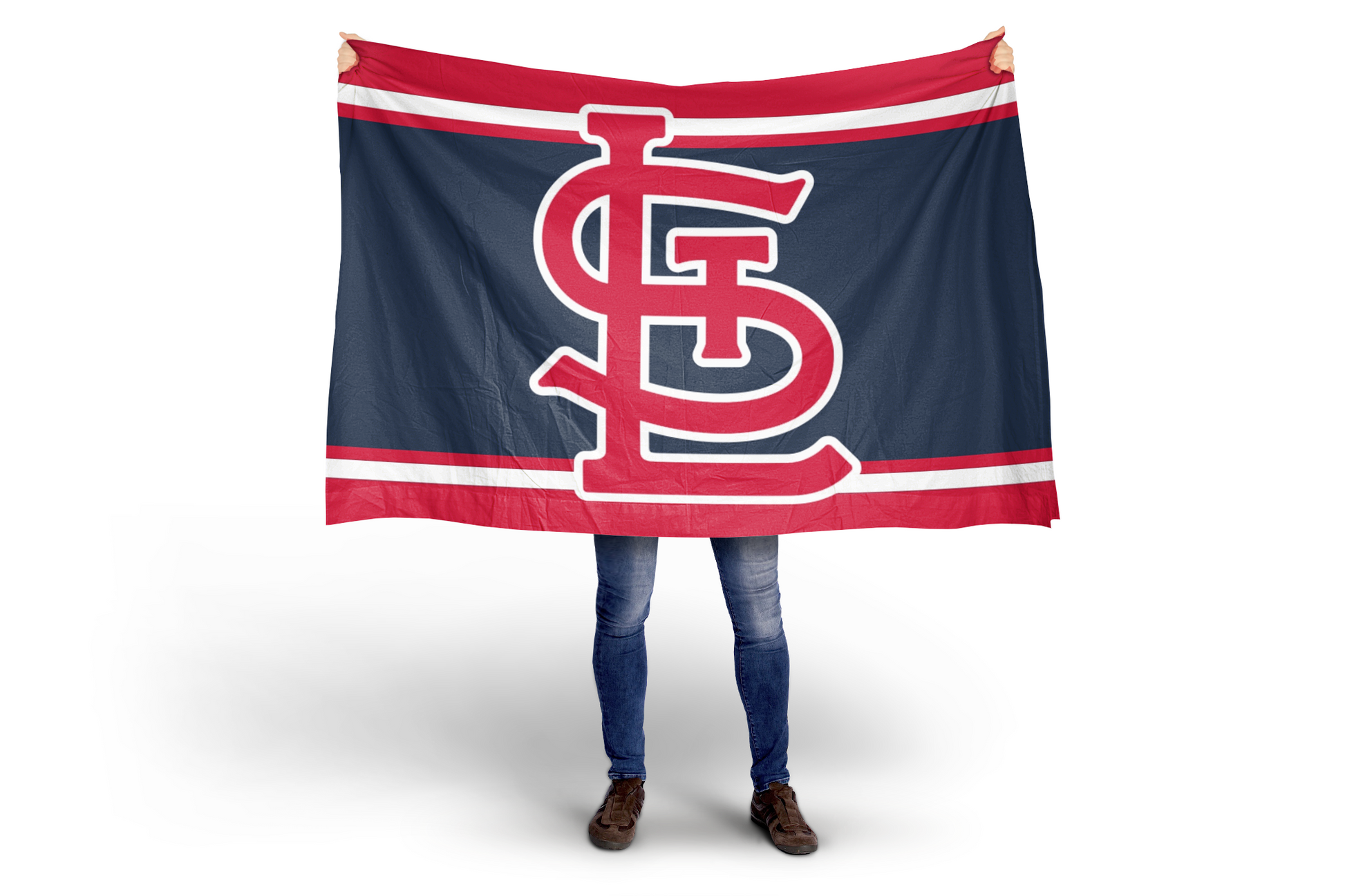 Person holding a St. Louis Cardinals flag