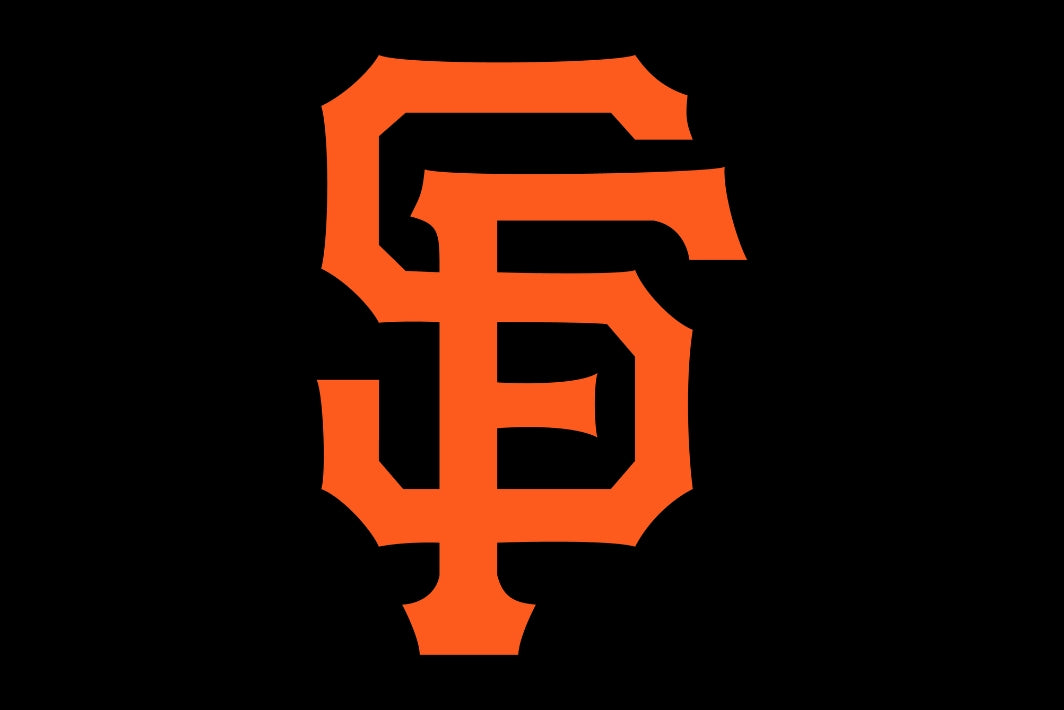 Orange 'SF' logo on a black background, San Francisco Giants flag