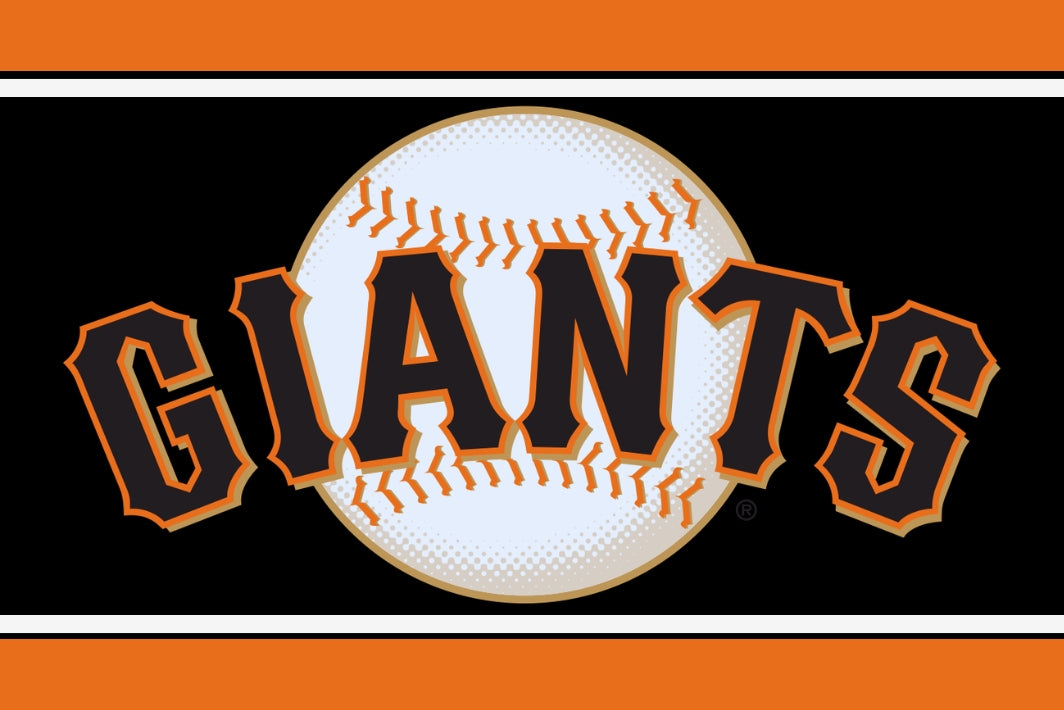 San Francisco Giants logo with a baseball on a black and orange background