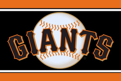 San Francisco Giants logo with a baseball on a black and orange background