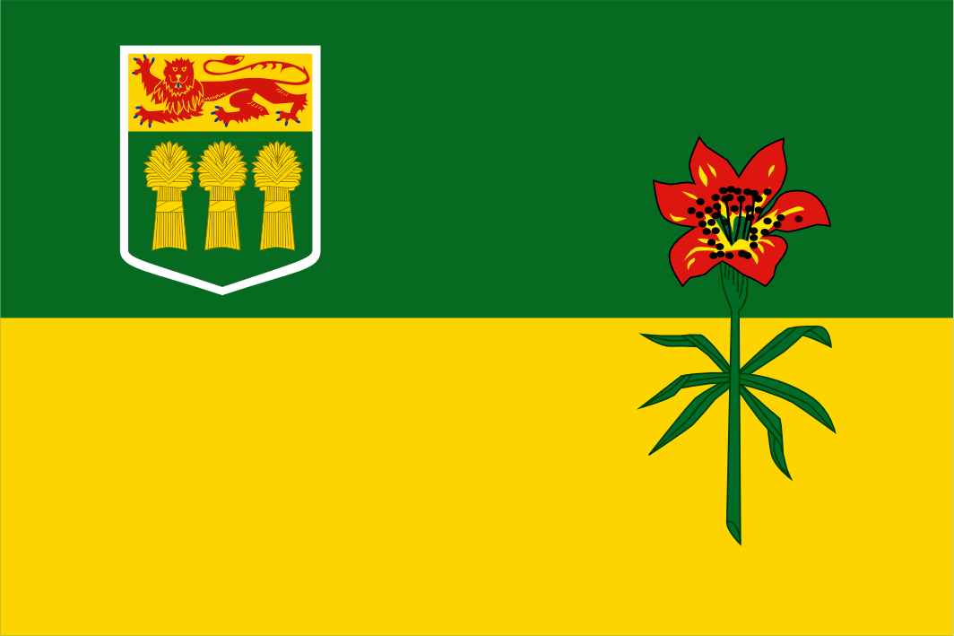 The Saskatchewan Flag. The provincial flag of Saskatchewan was adopted in 1969. Its upper half is green and contains the coat of arms of Saskatchewan, and its lower half is yellow. In the fly of the flag is a western red lily, the provincial flower. In 2017, The Minister of Parks, Culture and Sports designated 22 September as Saskatchewan Flag Day.