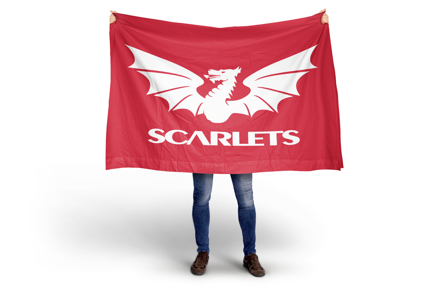 White dragon logo with 'Scarlets' text on a red background