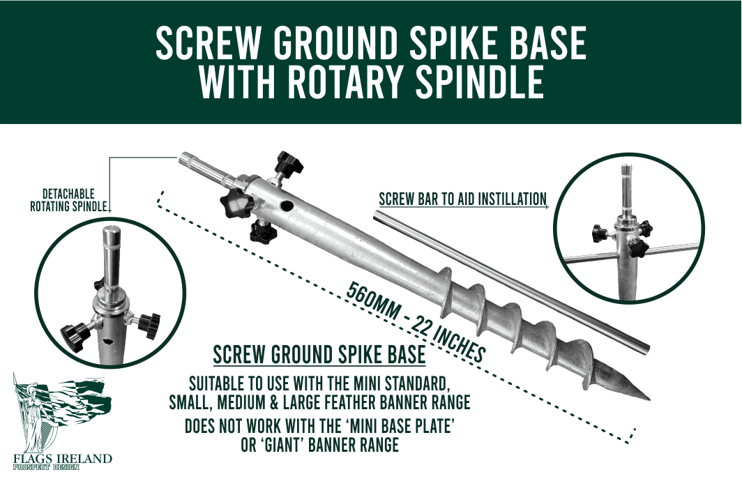 Screw Ground Spike with rotary spindle. Used on beaches and playing pitches it allows for a secure base for your feather banner
