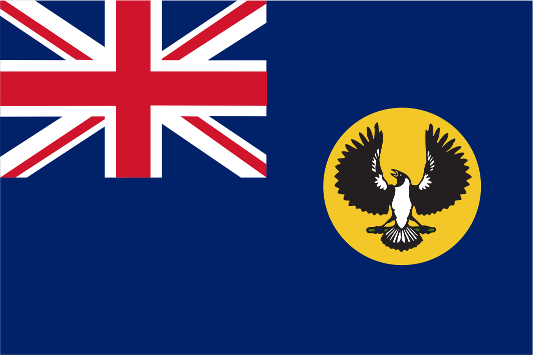 Flag with British Union Jack and central emblem on a blue background