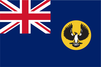 Flag with British Union Jack and central emblem on a blue background