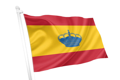 Flag with a blue crown on a yellow and red background. Spanish Yacht Ensign Flag Flying. 