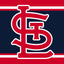 St. Louis Cardinals logo on a red and blue striped background