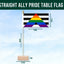 Straight Ally Pride table flag with dimensions on a blue background
