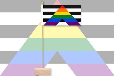 Straight Ally Geometric design with a flag featuring a non-binary pride symbol on a gray background