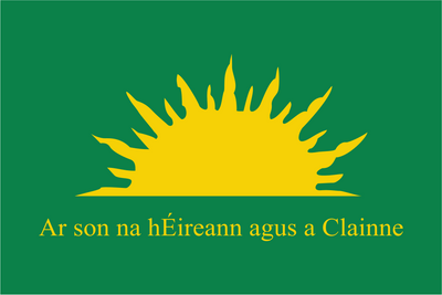 Sunburst – Irish Republican Brotherhood IRB (traditionelle Version) – Grün und Gold mit Text
