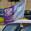 TCU Horned Frogs and North Carolina Tar Heels Split Car Flag attached to a window car.