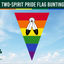 Two-Spirit Pride Flag Bunting against a blue sky with Flags Ireland logo.