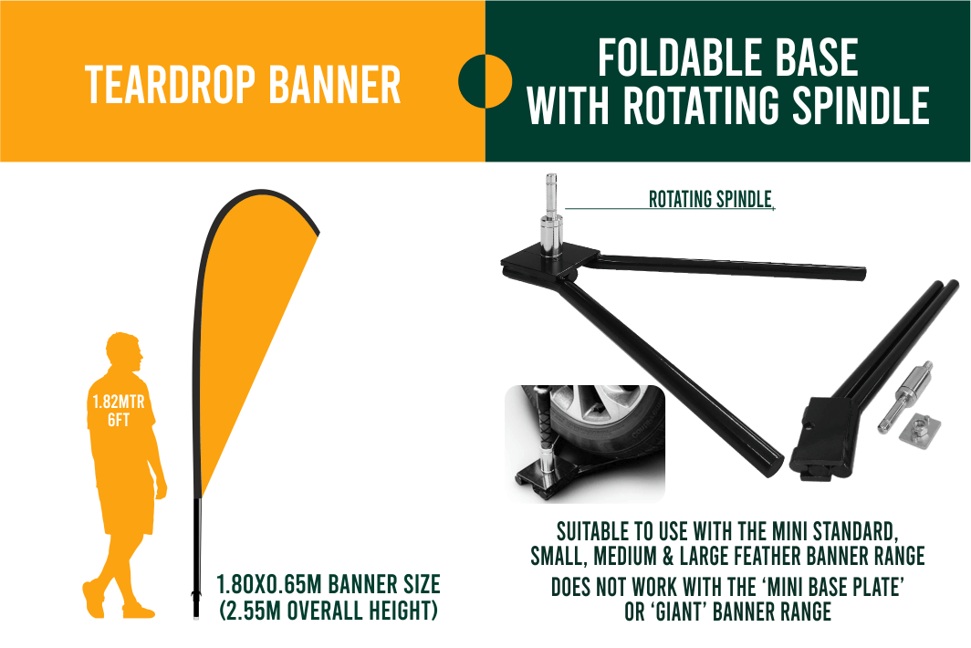 SMALL(approx. 2mtr) FEATHER BANNER PACKAGE - Banner, Pole & Bag + Base of your choice