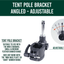 The Tent Pole Bracket clamps onto poles easily and is quick to add or remove without tools. The angle of your banner is adjustable as swell.