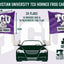 Texas Christian University TCU Horned Frog car flag set graphic showing two purple flags mounted above a car silhouette, with dimensions, quantity info, and a 'Made in Ireland' badge.