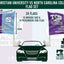 Promotional graphic for a Texas Christian University vs North Carolina Tar Heels car flag set, showing two small flags in purple and light blue with team logos and text, plus a car silhouette and manufacturing details.