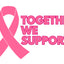 A pink awareness ribbon and the words 'TOGETHER WE SUPPORT' in pink outlined block letters on a white background. Breast Cancer Flag Banner