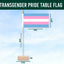 Transgender pride table flag with dimensions on a blue background