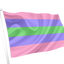 Trigender pride flag with pink, purple, and green stripes on a white background