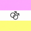 Flag with black symbols on a pink and yellow background. Twink Pride Flag.