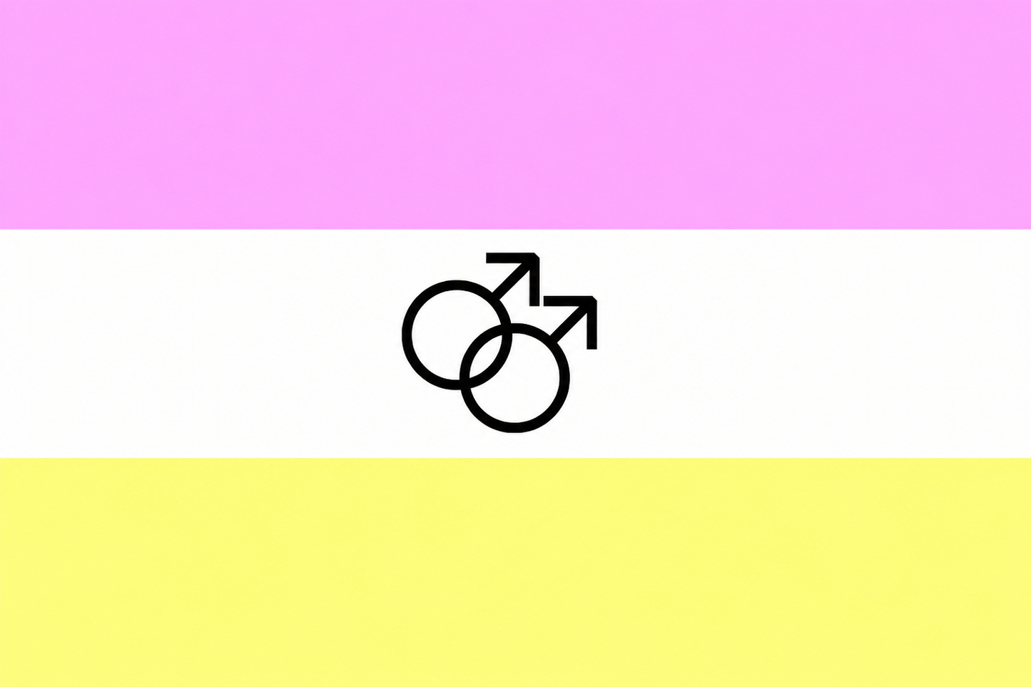 Flag with black symbols on a pink and yellow background. Twink Pride Flag.