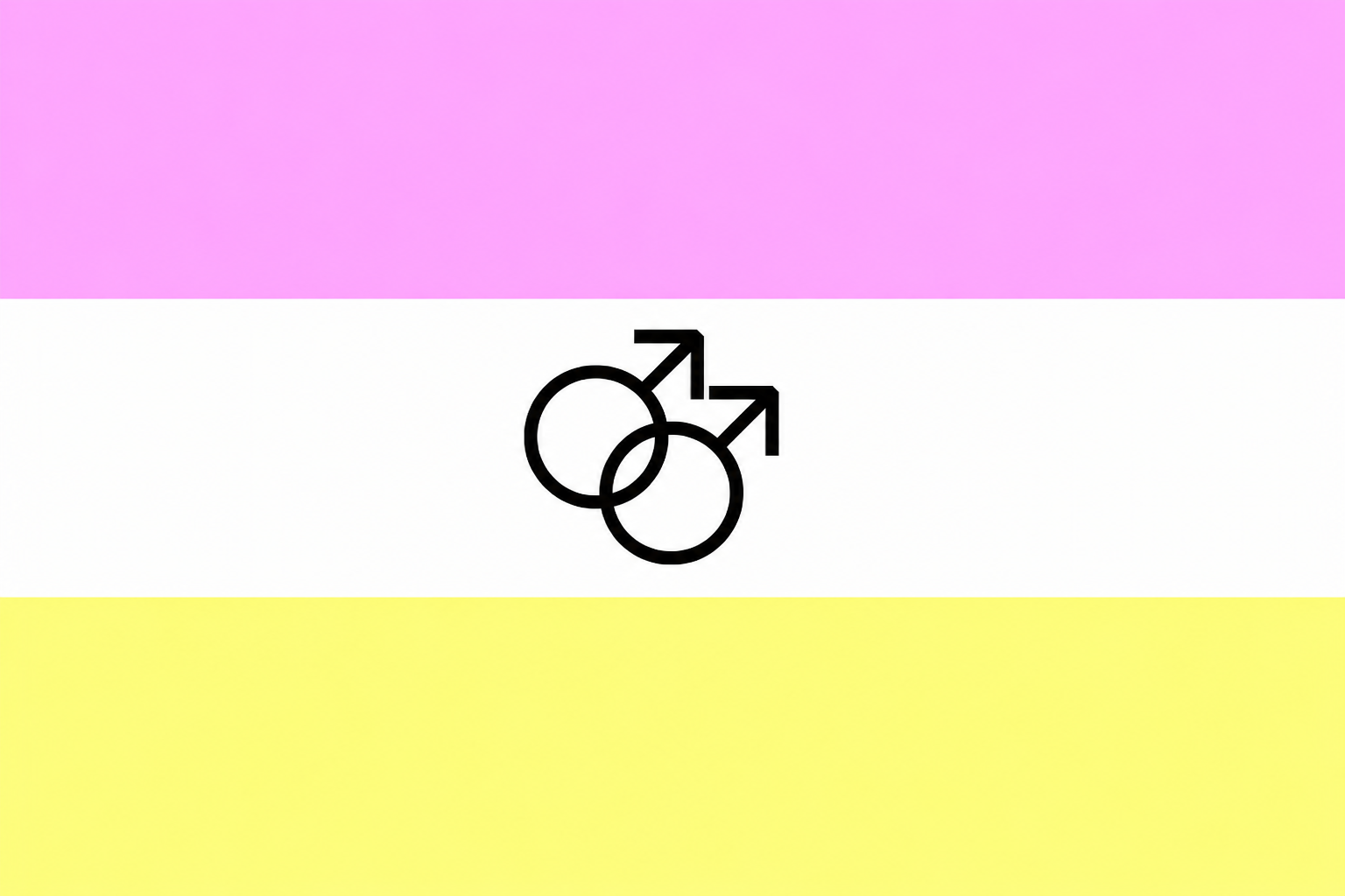 Flag with black symbols on a pink and yellow background. Twink Pride Flag.