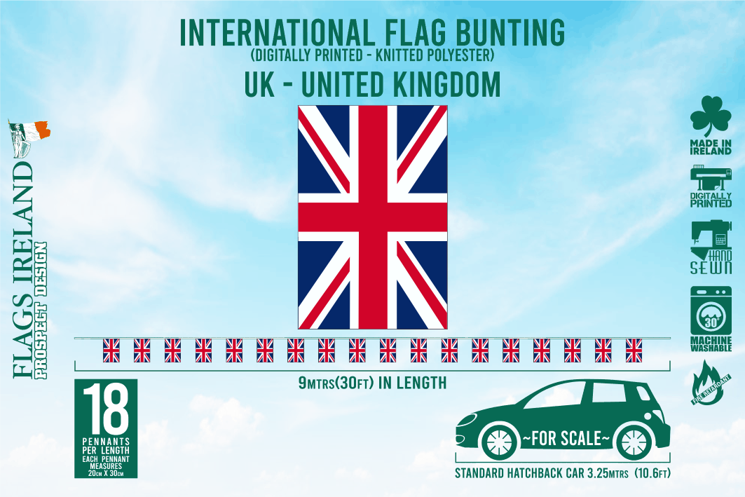 Wimpelkette mit Flagge des Vereinigten Königreichs und des Vereinigten Königreichs