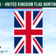 UK flag bunting with 'Flags Ireland' logo on a blue sky background