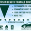 An infographic detailing the specifications of a 9-meter triangle bunting banner. The banner is described as having 18 pennants per length, each measuring 20x28cm, made from 115g knitted polyester and being noise-free.