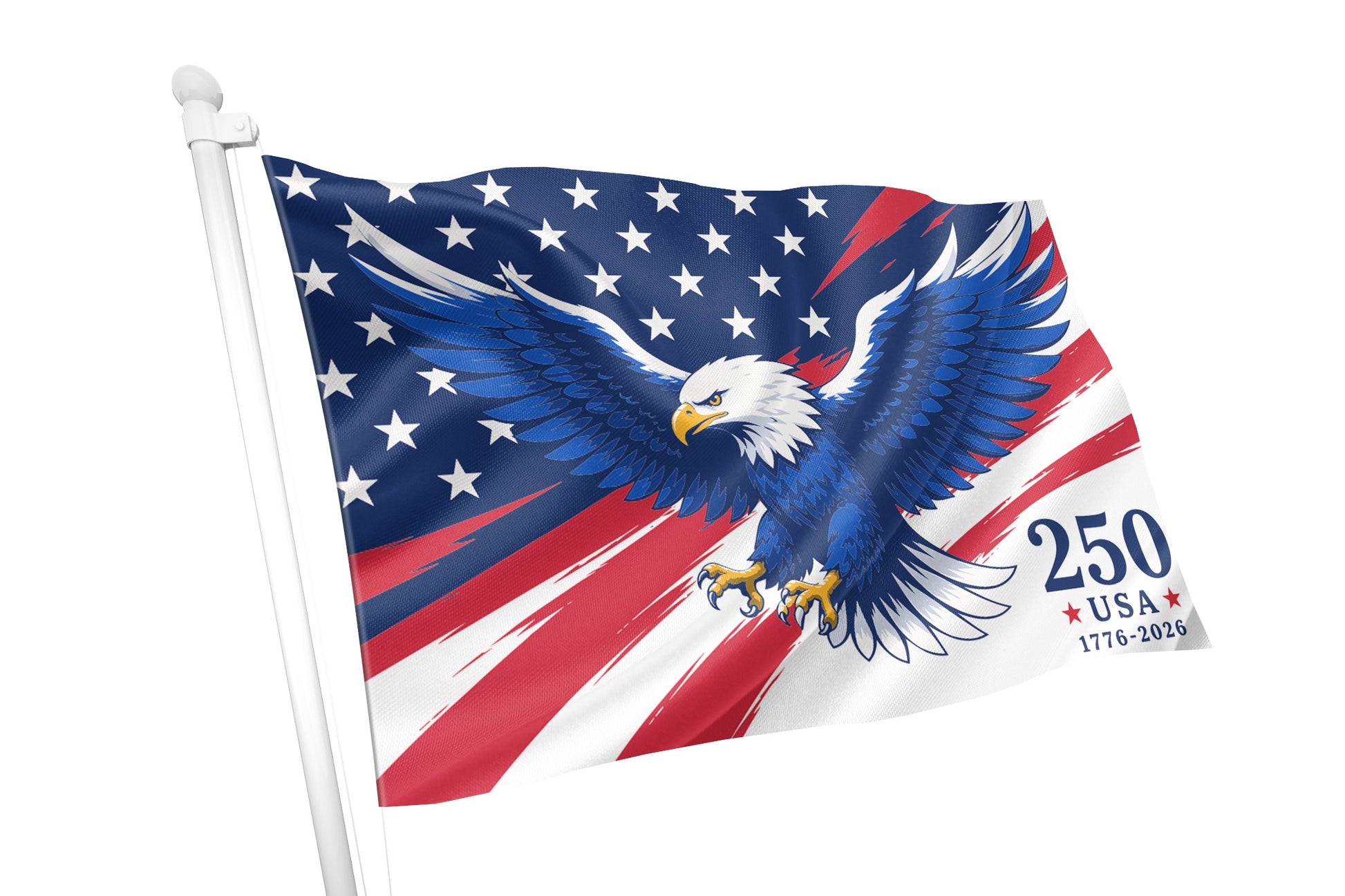 Flag with an eagle design and '250 USA' text on a white background