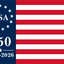 American flag with 'USA 250' and '1776-2026' text on a blue background