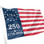 American flag with 'USA 250' text on a white background