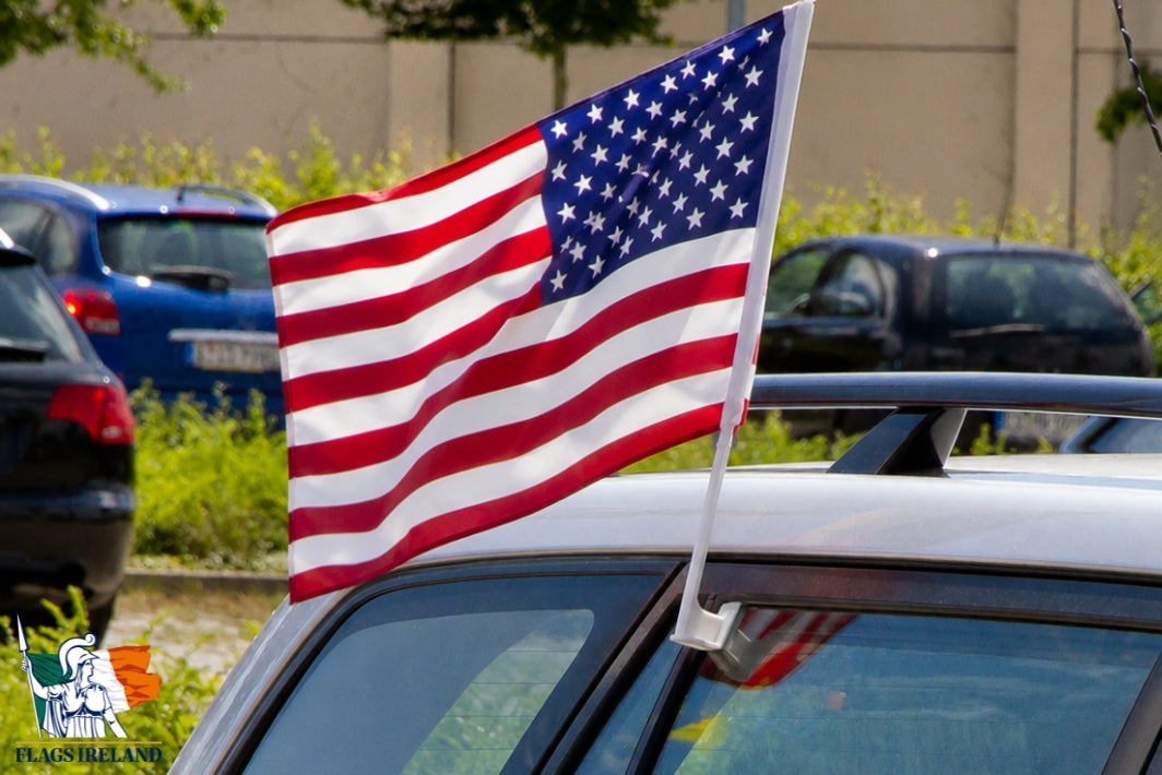 USA Car Flag attached to a car