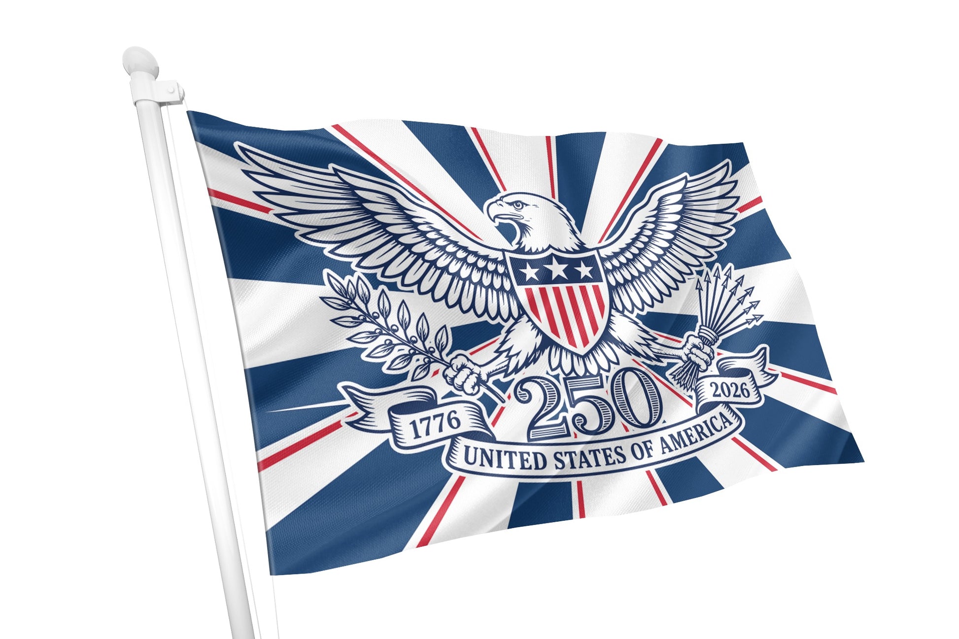 Flag with an eagle design and 'United States of America' text on a white background