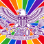 Eagle emblem with rainbow pride background celebrating 250 years of United States of America