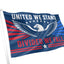 Flag with eagle design and text 'United We Stand, Divided We Fall' on a white background