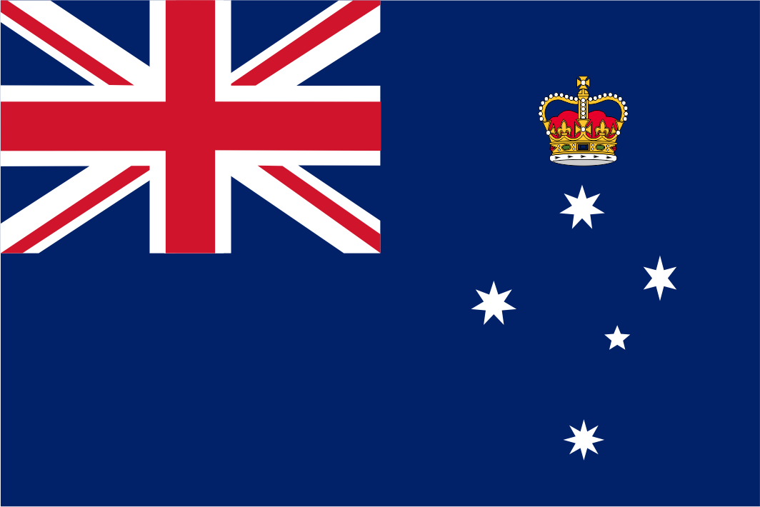 Flag of Australia with Union Jack and royal crown on a blue background.